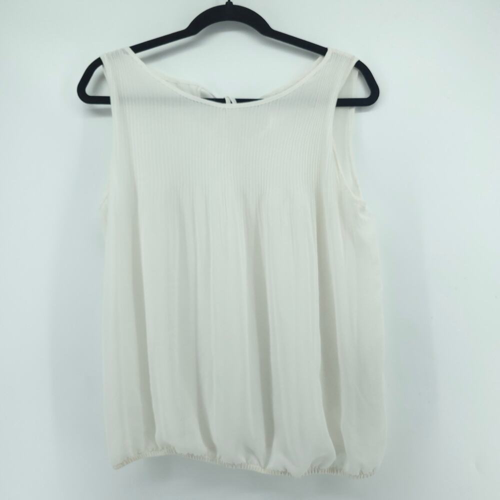 Max Studio Ethereal Angelic Sheer Pleated Flowy Tank TieNeck Back ElasticWaist S
